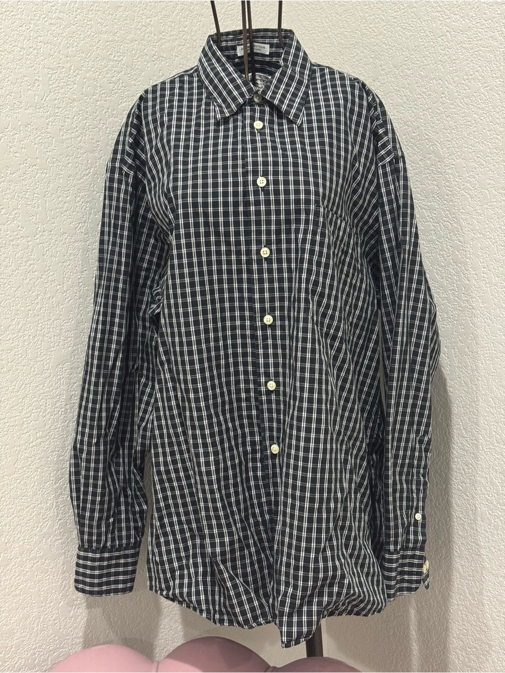 Burberrys Long Sleeve Button Down Shirt Size Large Black Plaid